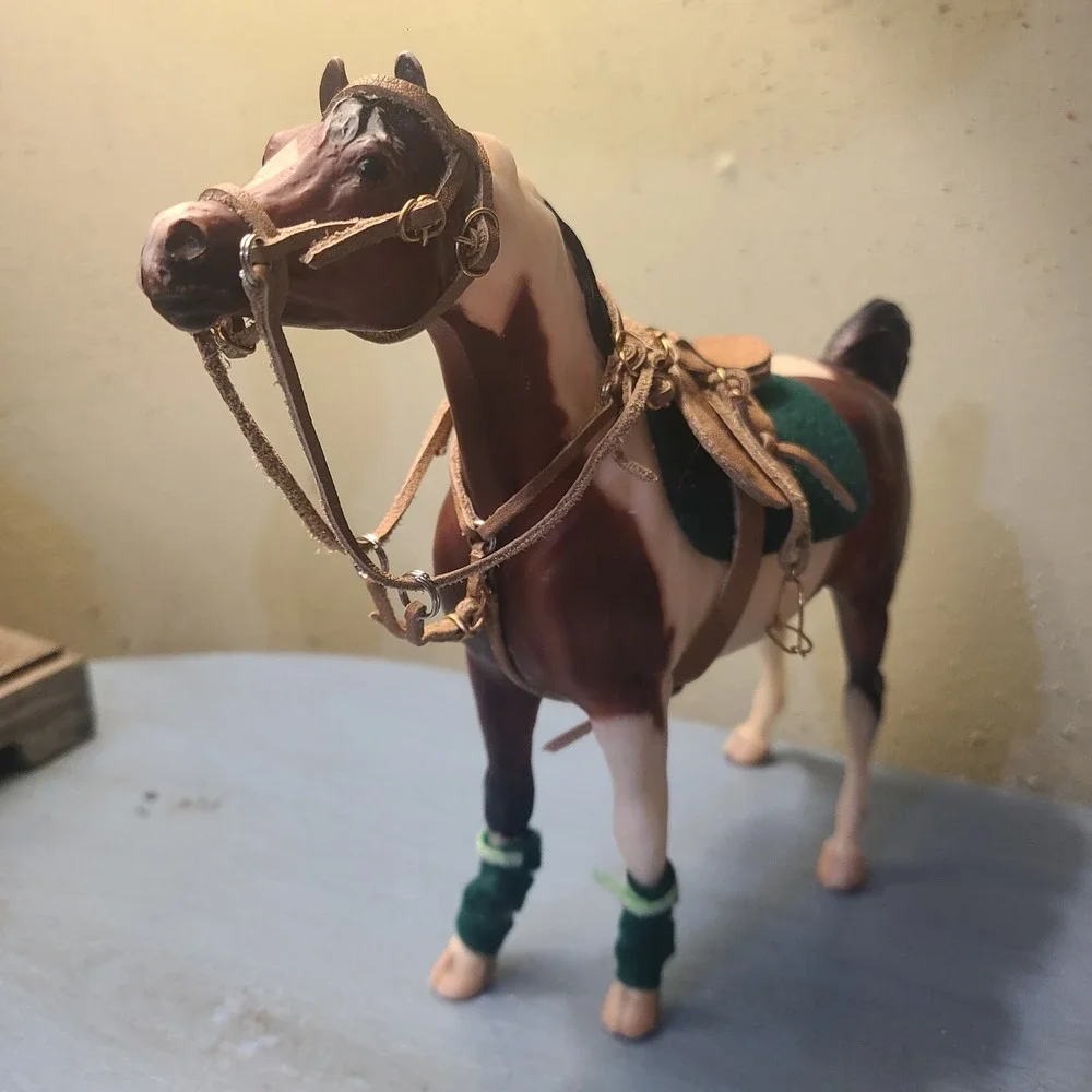 Handmade English Tack Set Breyer Classic Size Tan Green Leather Felt Accessories